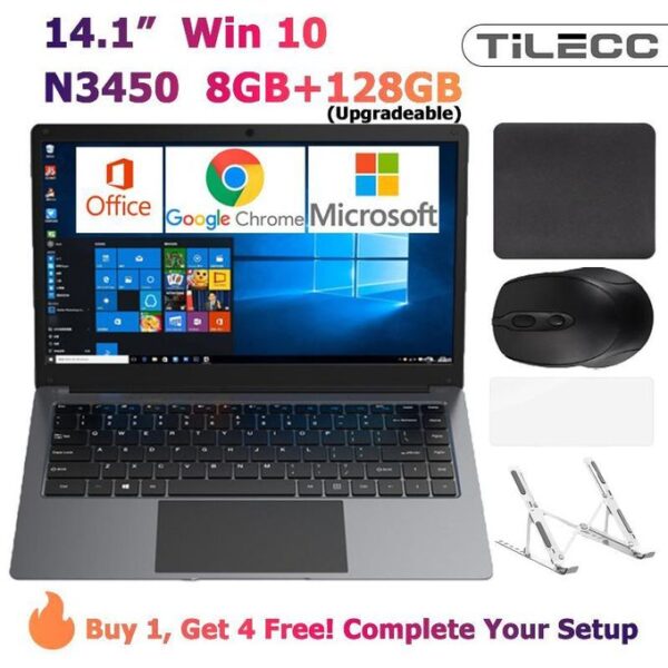 TiLECC 14inch N3450 8GB+128GB SSD Office Laptop Student Portable Computer