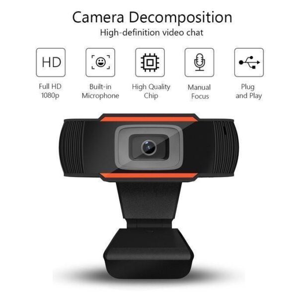 1080P Full HD USB Webcam Computer Camera With Microphone-Black