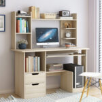 Simple bedroom computer desktop table with bookshelf desk