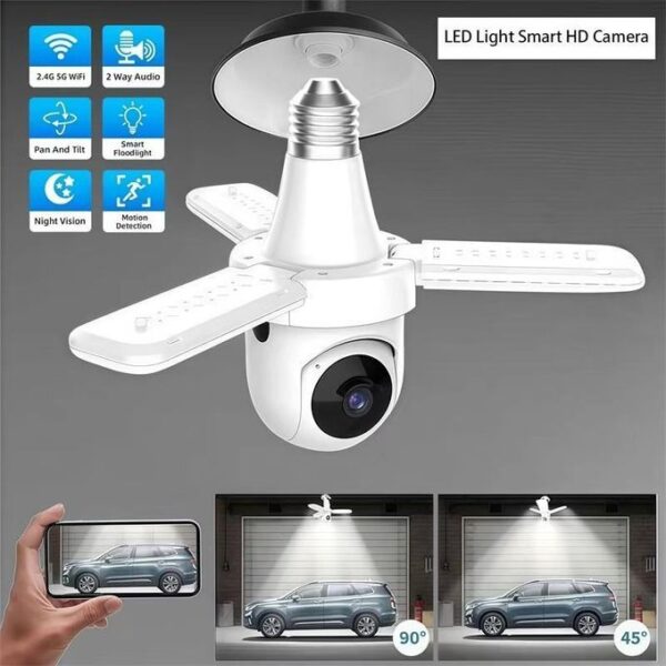 2-in-1 Smart HD Bulb Camera with LED Light -1080P WiFi IP PTZ Security Camera With Automatic Motion Tracking - White