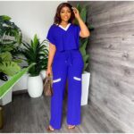 2 Piece Women's Casual Top And Down Short Sleeve Dress Set - Blue/ White