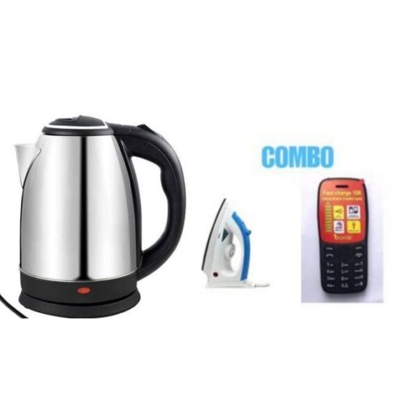 2.0L - Stainless Steel Electric Kettle + Phone & Steam Iron - Silver