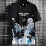 2Pcs/Set O-Neck Short Sleeve Jogger Outfit Pockets Ice Silk Men Mountain Scene Print T-shirt - Image 6