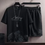 2Pcs/Set men Outfit O-Neck Short Sleeve Elastic Waistband T-shirt - Image 5