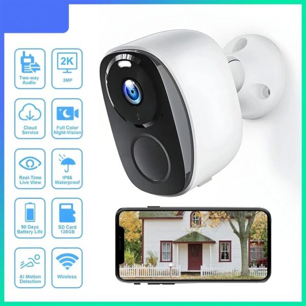 2K WiFi Surveillance Camera, AI Motion Detection, Floodlight, Color Night Vision - White