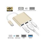 3 In 1 Type C USB 3.1 To USB-C 4K HDMI USB 3.0 Adapter Hub - Gold