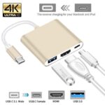 3 In 1 Type C USB 3.1 To USB-C 4K HDMI USB 3.0 Adapter Hub - Gold