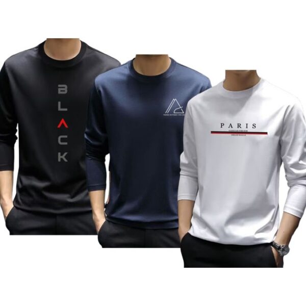 3 Piece Men's Long Sleeve T-Shirts 100% Cotton - Multicolour