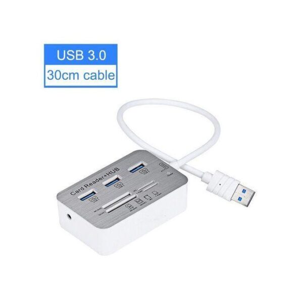 3 Port USB 2.0 Hub Micro SD TF Memory Card Reader Combo Adapter - White