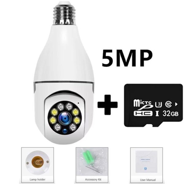 32G V380 Pro Bulb Camera Indoor Wireless Connect Cellphone 360 Degree, E27 Light Socket
