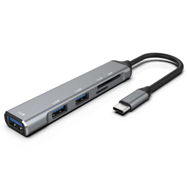 5 in 1 USB-C / Type-C to 3 USB 3.0 + TF / SD Card Reader Adapter