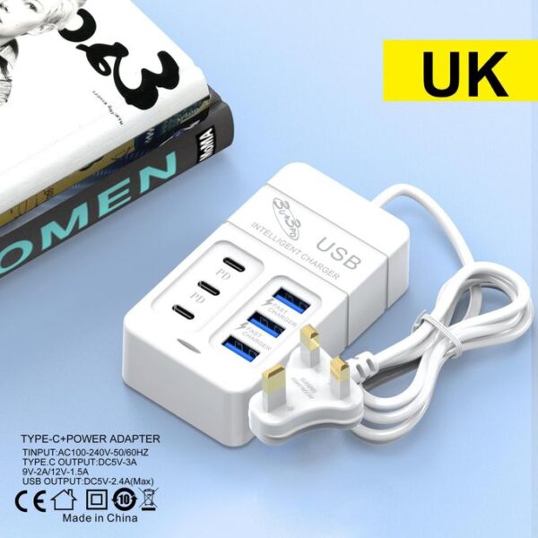 6 In 1 3PD 3USB 66w Fast Charger Power Socket