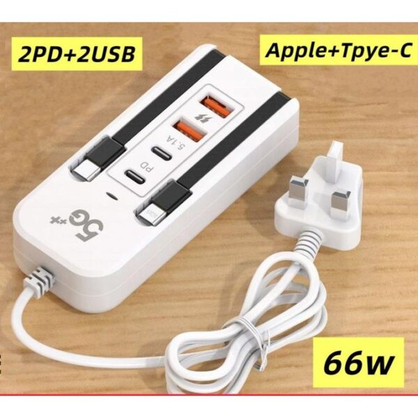 6 In 1 66w 2USB+2PD Ap/ Fast Charger Power Socket