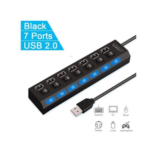 7 Port USB 2.0 High Speed Power Splitter Switch ON/OFF