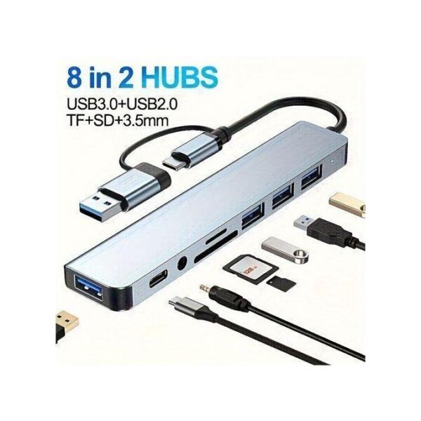 8-in-2 USB Type C Hub Multi Port Adapter Splitter Dock Station