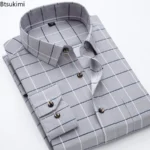 New 2024 Men's Plaid Shirts Long Sleeve Spring Autumn Thin Male Casual