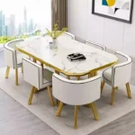 New Modern Marble Top Dining Table White Classic Dining Table Living Room Set with 6 Chairs - Image 2