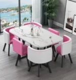 New Modern Marble Top Dining Table White Classic Dining Table Living Room Set with 6 Chairs - Image 5