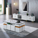 Modern rock slab coffee table stool solid wood living room - Image 3