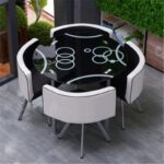 Dining table and chairs tempered glass small round table - Image 31