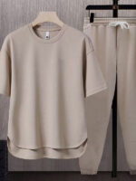 Foreign trade set matching suit solid color men's T-shirt s two-piece suit - Image 3