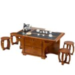 Flamed stone solid wood coffee table chair home living room - Image 5