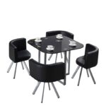 Dining table and chairs tempered glass small round table - Image 5