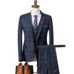 2024 autumn and winter new men British slim plaid suit three-piece suit