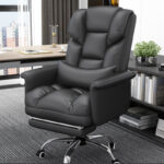 Computer chair boss business office chair  【高回弹公仔棉】亮黑色+脚踏