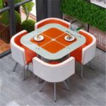 Dining table and chairs tempered glass small round table - Image 33