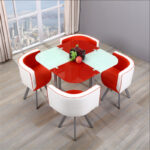 Dining table and chairs tempered glass small round table - Image 3