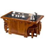 Flamed stone solid wood coffee table chair home living room - Image 3