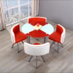 Dining table and chairs tempered glass small round table - Image 19