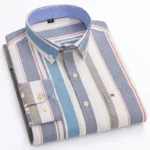 Plus Size 6XL 7XL Men's Long Sleeve Oxford Plaid Striped Casual Shirt - Image 2