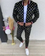 Slim fashion men's suit patterned street wear casual men's zipper jacket top and trousers - Image 4