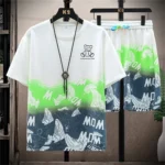 Summer Mens O-Neck Casual Y2k Tracksuit T-Shirt Shorts Suit Patchwork Shorts Sets