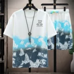 Summer Mens O-Neck Casual Y2k Tracksuit T-Shirt Shorts Suit Patchwork Shorts Sets - Image 4