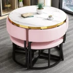 White Mobile Dining Tables Chairs Set 4 Chairs Center Floor Table