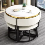 White Mobile Dining Tables Chairs Set 4 Chairs Center Floor Table - Image 5