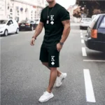 Y2K Men's Sets T Shirt And Shorts Fashion Digital Letter K Printing Tow-Piece - Image 2