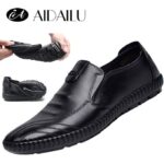 AIDAILU Mens Leather Shoes Casual Loafers & Slip-Ons Shoe - Black