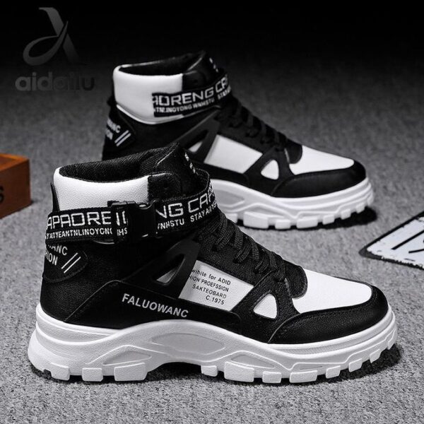 AIDAILU Mens Sneakers Male Casual Shoes High-Top Sport Shoes Running Durable Lace Up - Black