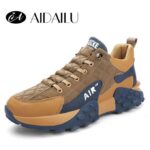 AIDAILU Men's Sneakers Sports Basketball Shoes Outdoor Running Thick Sole - Brown