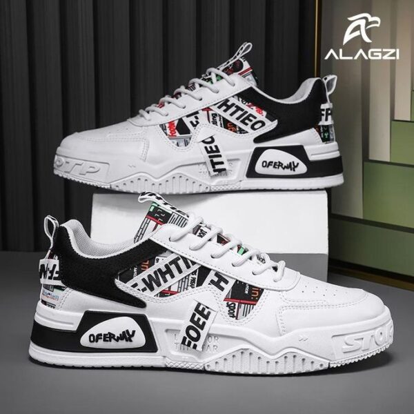 ALagzi 2025 Men's Trendy Casual Skate Shoes - Black and White