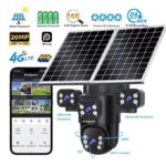 AOV Rechargeable 4G Sim Card Solar Camera 4 lens- Black