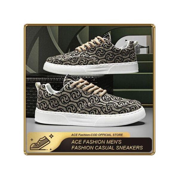 ASHION Men's Abstract Print Canvas Sneakers - Stylish Comfortable Durable Casual Shoes -Brown