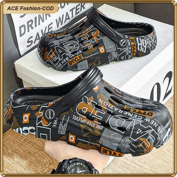 ASHION Men's Printed Breathable Clogs, Lightweight Slip-On Sandals With Non-Slip Sole