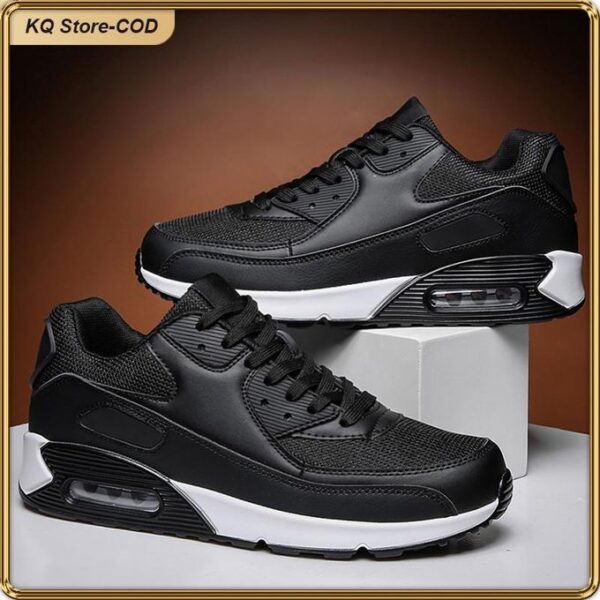 ASHION Premium Unisex Sneakers with Breathable Mesh PU Cushion Sole Anti-Slip Design - Black