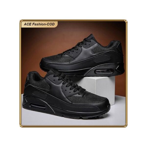 ASHION Premium Unisex Sneakers with Breathable Mesh PU Cushion Sole Anti-Slip Design- Black