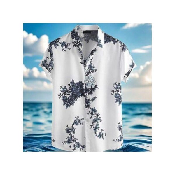 Berrykey Men's Hawaiian Ink Print Bottom-down Beach Short Sleeve T-Shirt Casual Tops